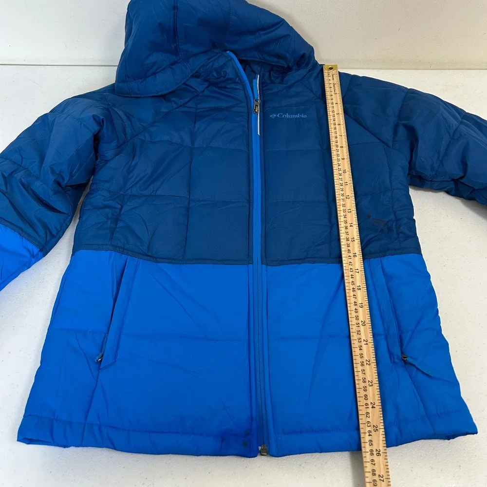 Columbia Youth Large 14/16 Blue Colorblock Hooded Puffer Jacket Insulated Coat